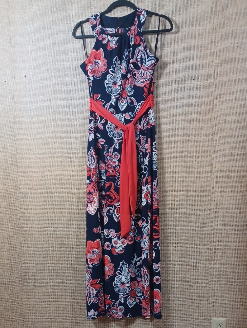 Enfocus Studio Navy Maxi Dress with Coral and White Floral Print - Picture 2 of 11